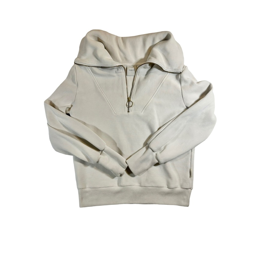 Varley Vine Half-Zip Pullover Ivory Ribbed Ottoman Sweatshirt XS Cream Gold Zip